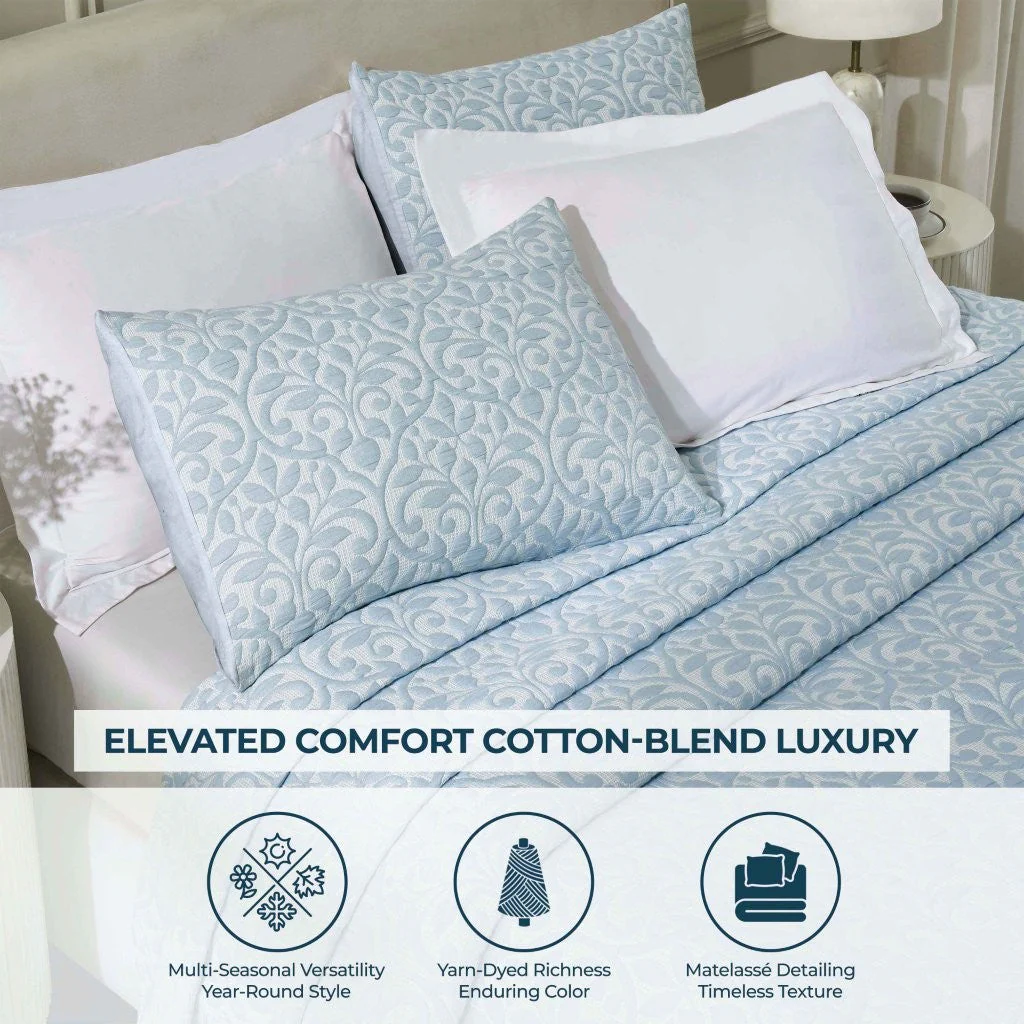 Vineyard Cotton Blend Medium Weight Matelasse Floral Scroll Coverlet - Image 38