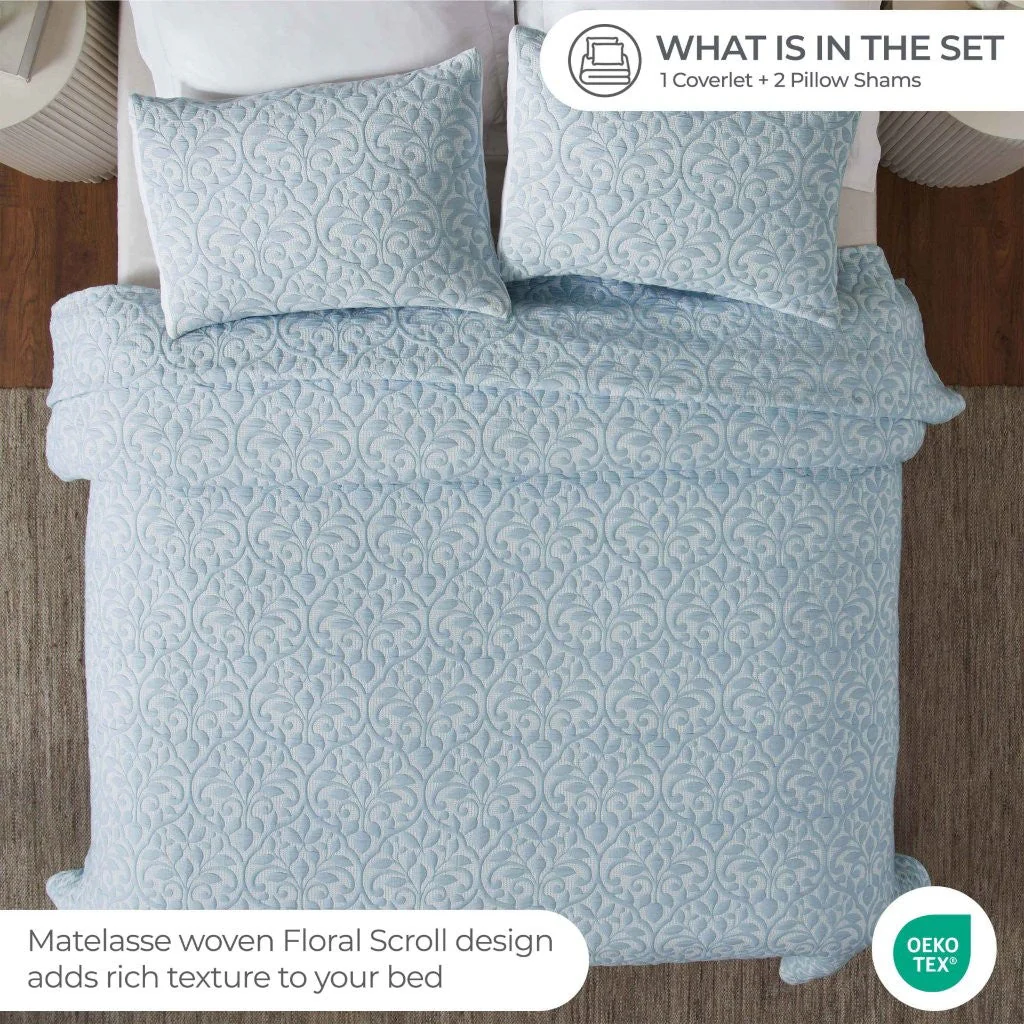 Vineyard Cotton Blend Medium Weight Matelasse Floral Scroll Coverlet - Image 39