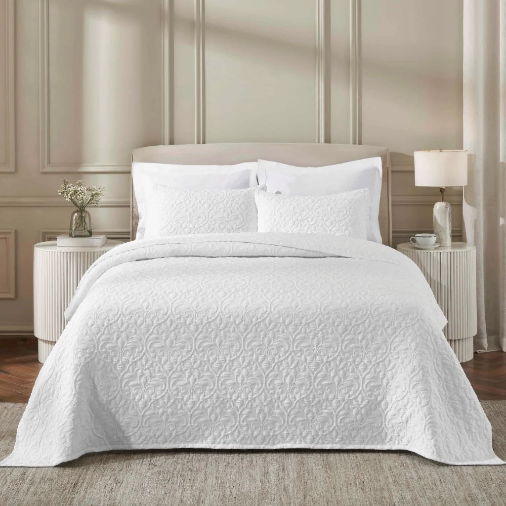 Vineyard Cotton Blend Medium Weight Matelasse Floral Scroll Coverlet - Image 40