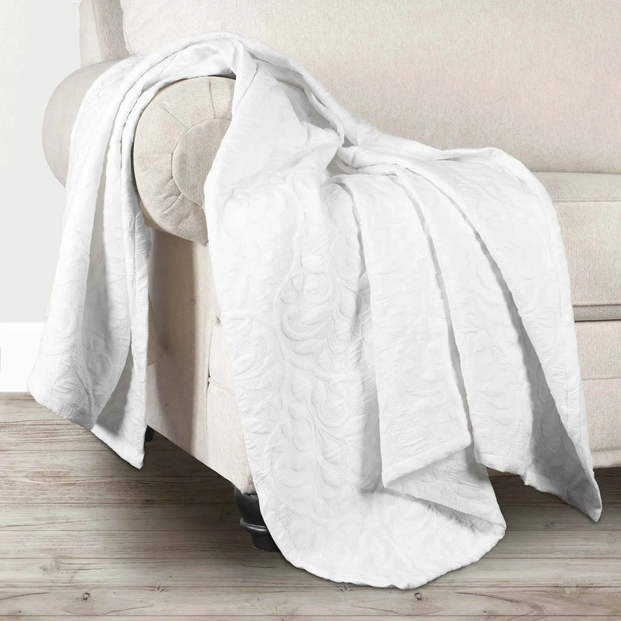Vineyard Cotton Blend Medium Weight Matelasse Floral Scroll Coverlet - Image 42