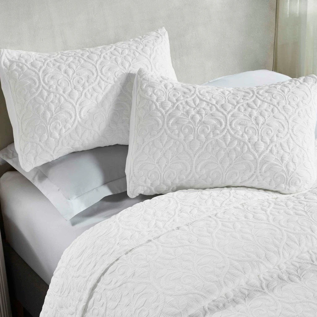 Vineyard Cotton Blend Medium Weight Matelasse Floral Scroll Coverlet - Image 45