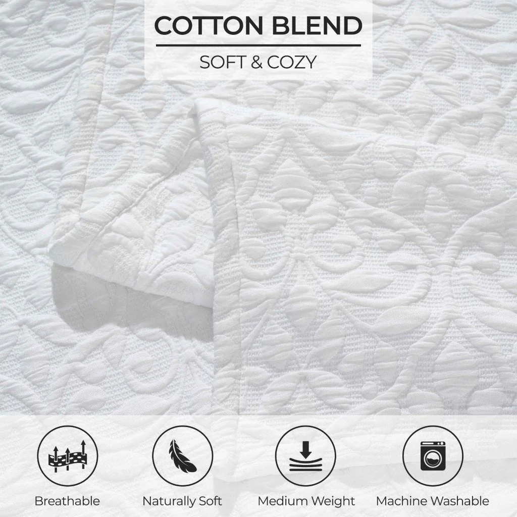 Vineyard Cotton Blend Medium Weight Matelasse Floral Scroll Coverlet - Image 47