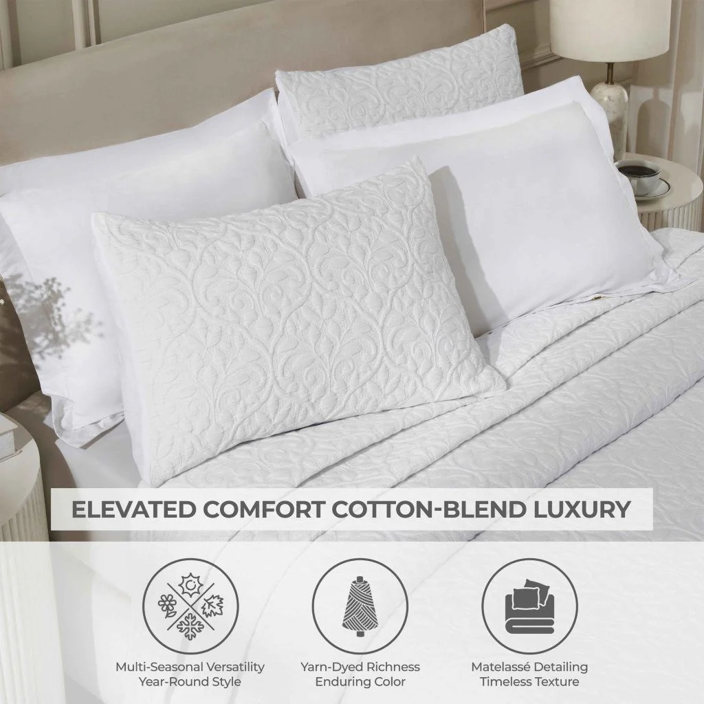 Vineyard Cotton Blend Medium Weight Matelasse Floral Scroll Coverlet - Image 48