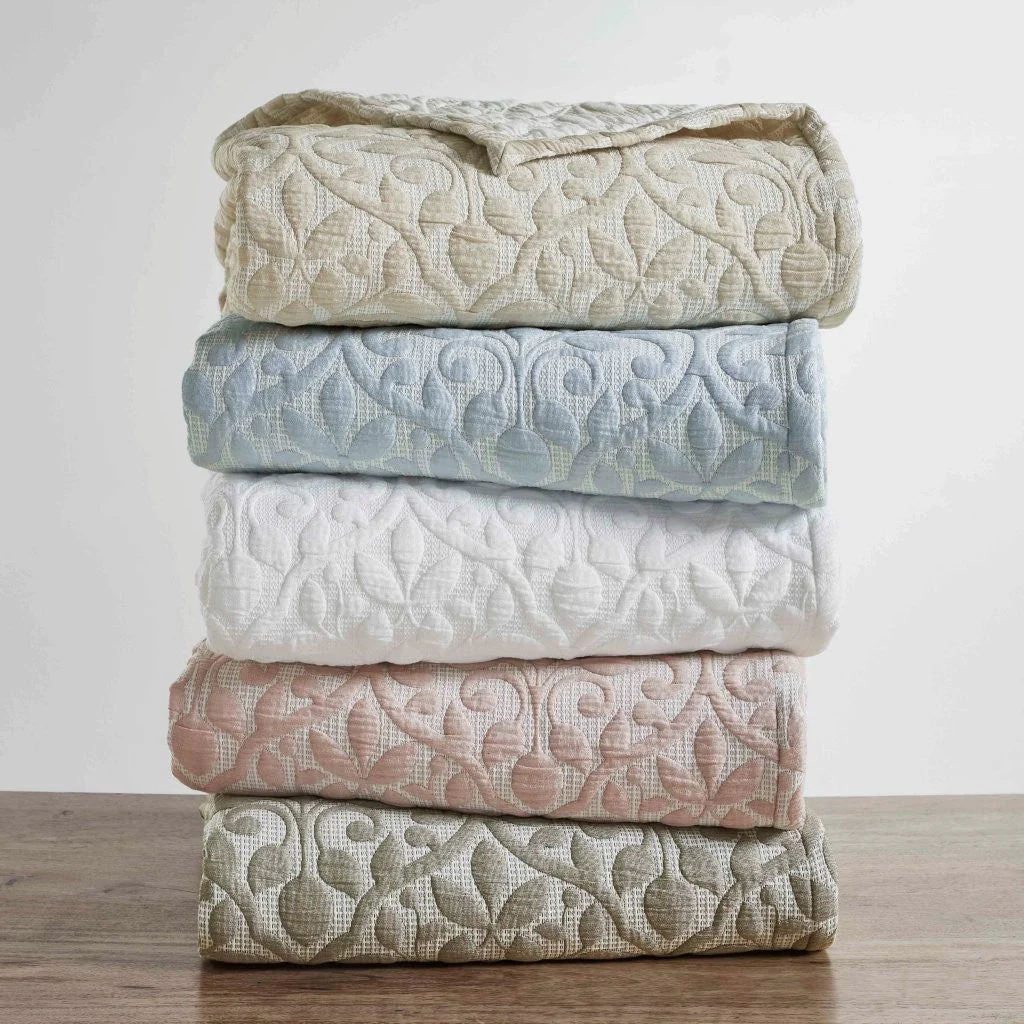 Vineyard Cotton Blend Medium Weight Matelasse Floral Scroll Coverlet - Image 50