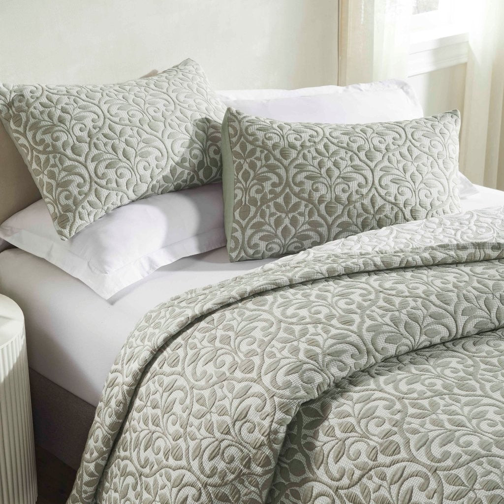 Vineyard Cotton Blend Medium Weight Matelasse Floral Scroll Coverlet - Image 6