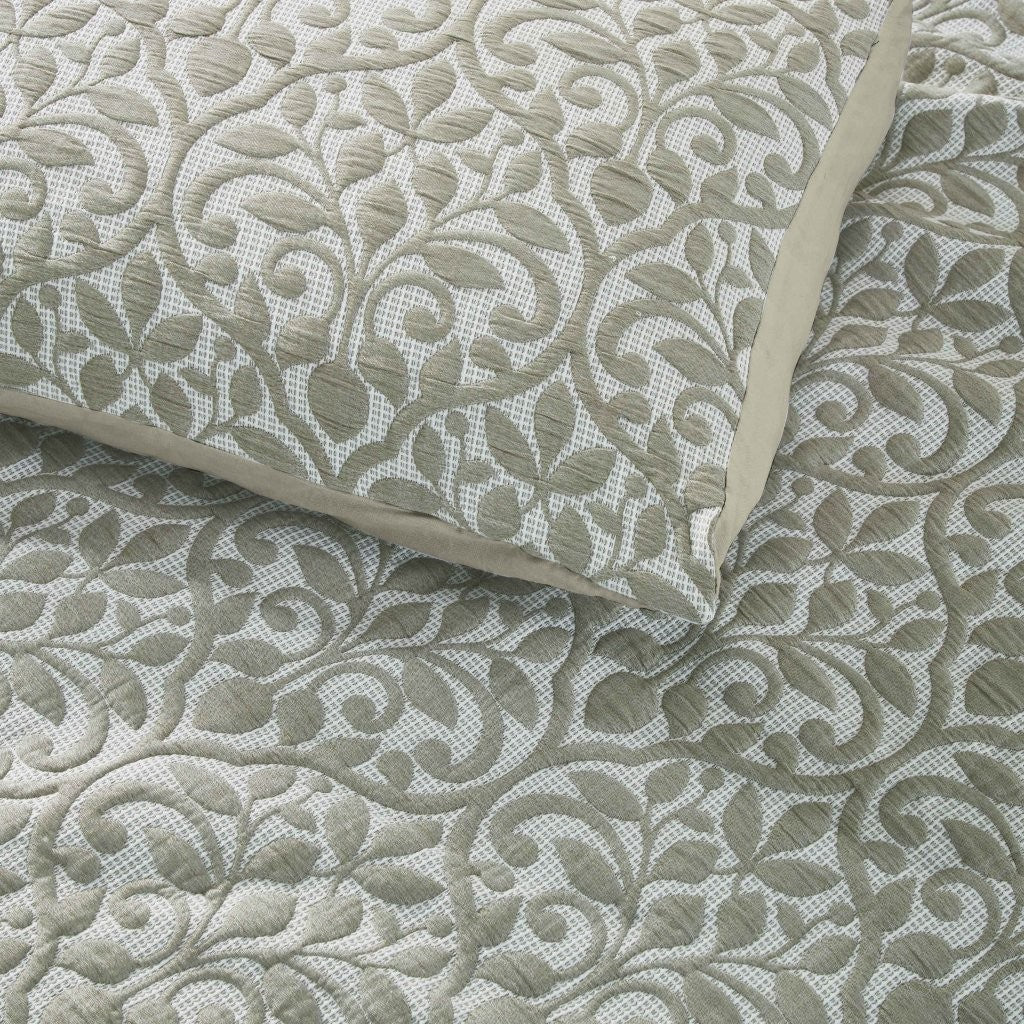 Vineyard Cotton Blend Medium Weight Matelasse Floral Scroll Coverlet - Image 7