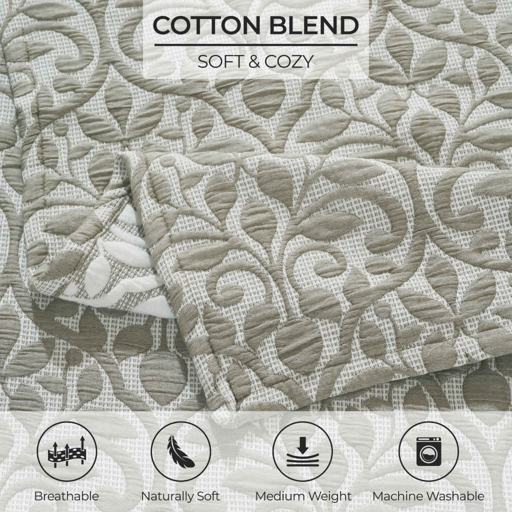 Vineyard Cotton Blend Medium Weight Matelasse Floral Scroll Coverlet - Image 8