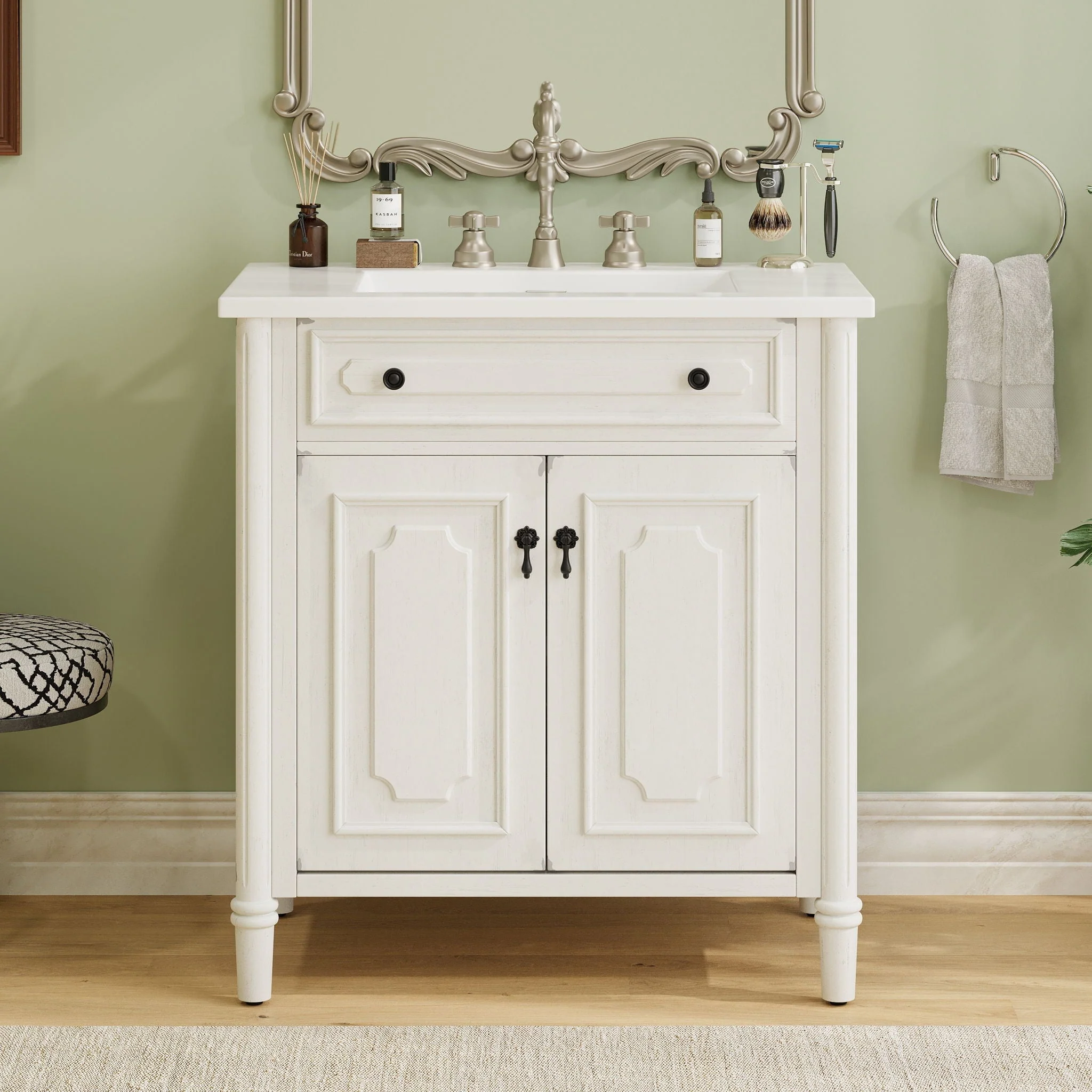 Vintage Bathroom Vanity With Sink, Rustic Cabinet With Soft Close Doors - Image 4