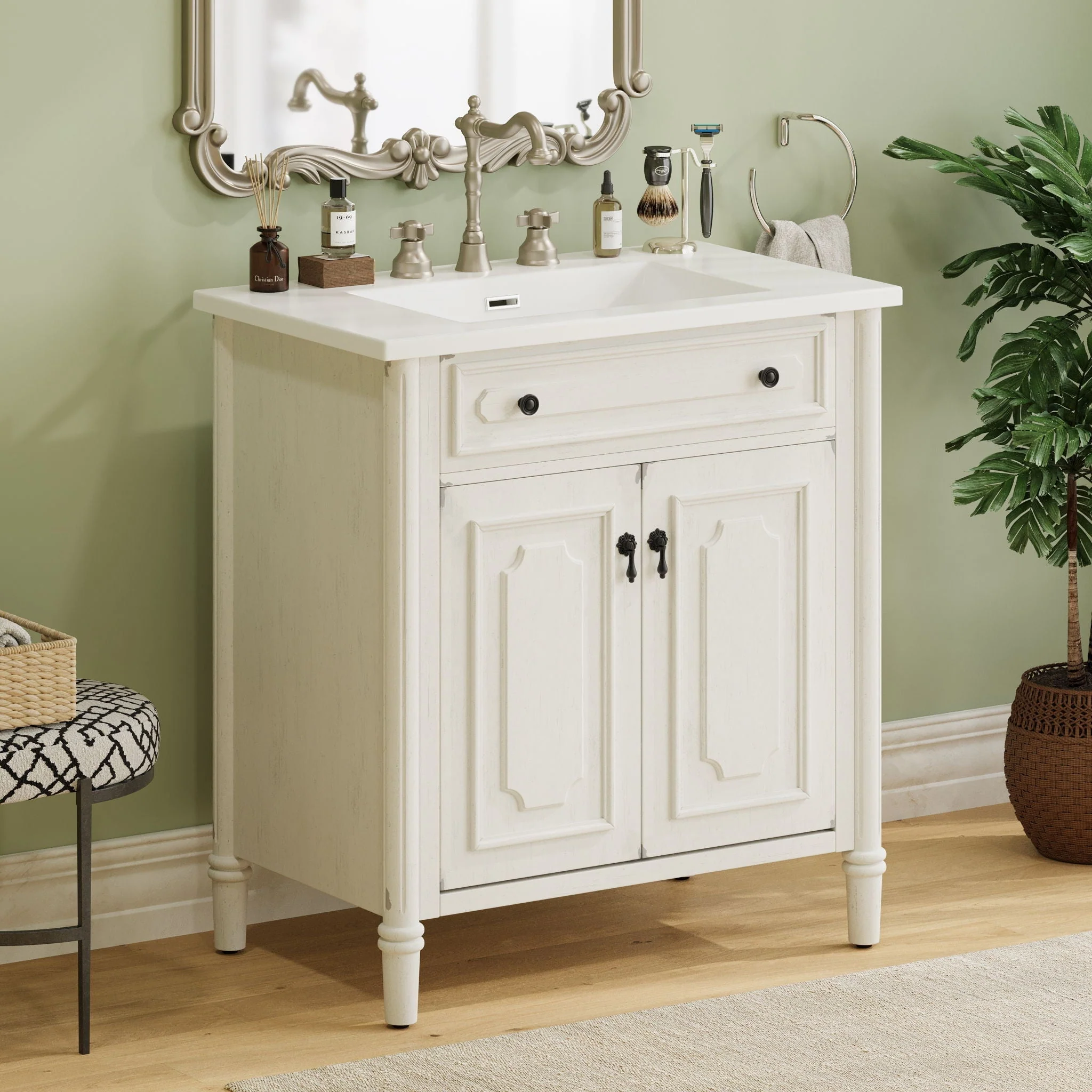 Vintage Bathroom Vanity With Sink, Rustic Cabinet With Soft Close Doors - Image 5