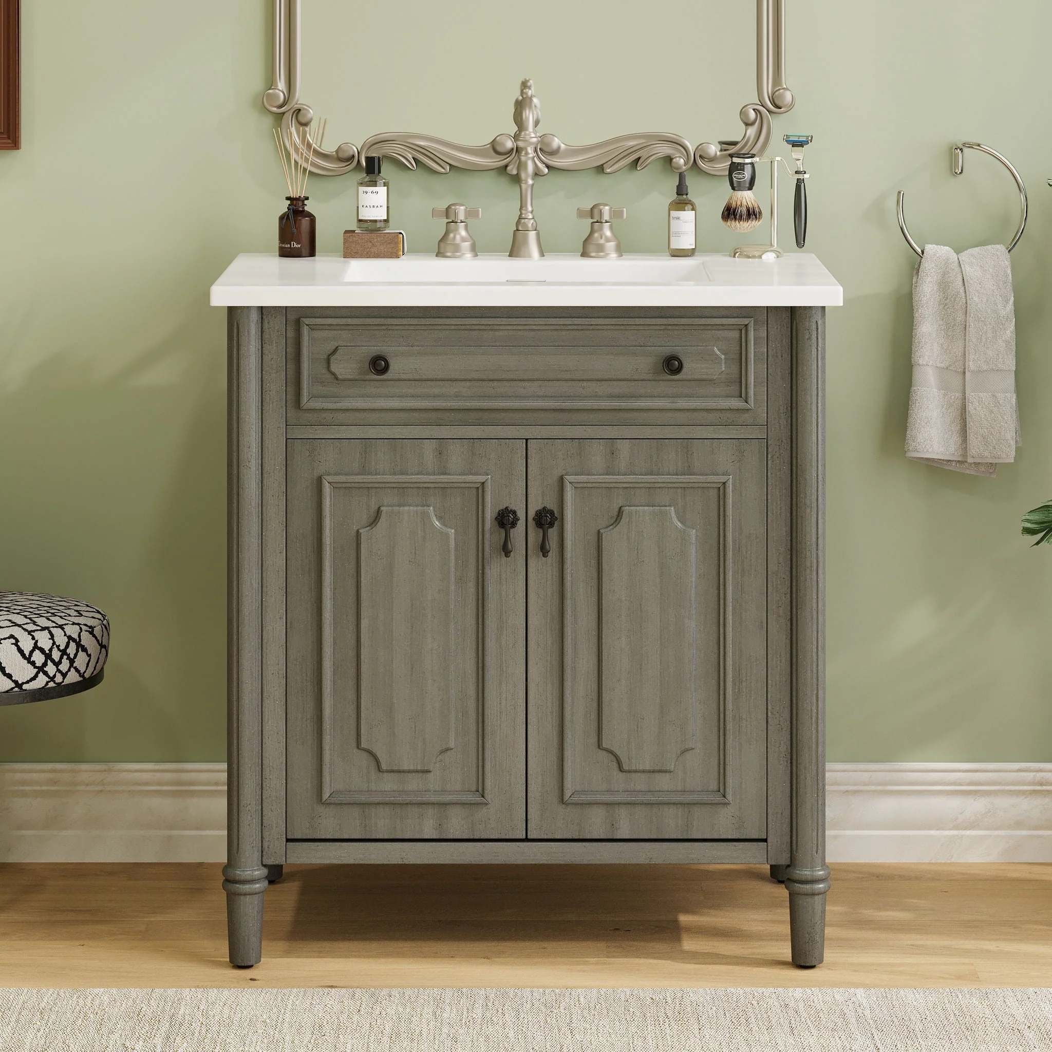 Vintage Bathroom Vanity With Sink, Rustic Cabinet With Soft Close Doors - Image 6