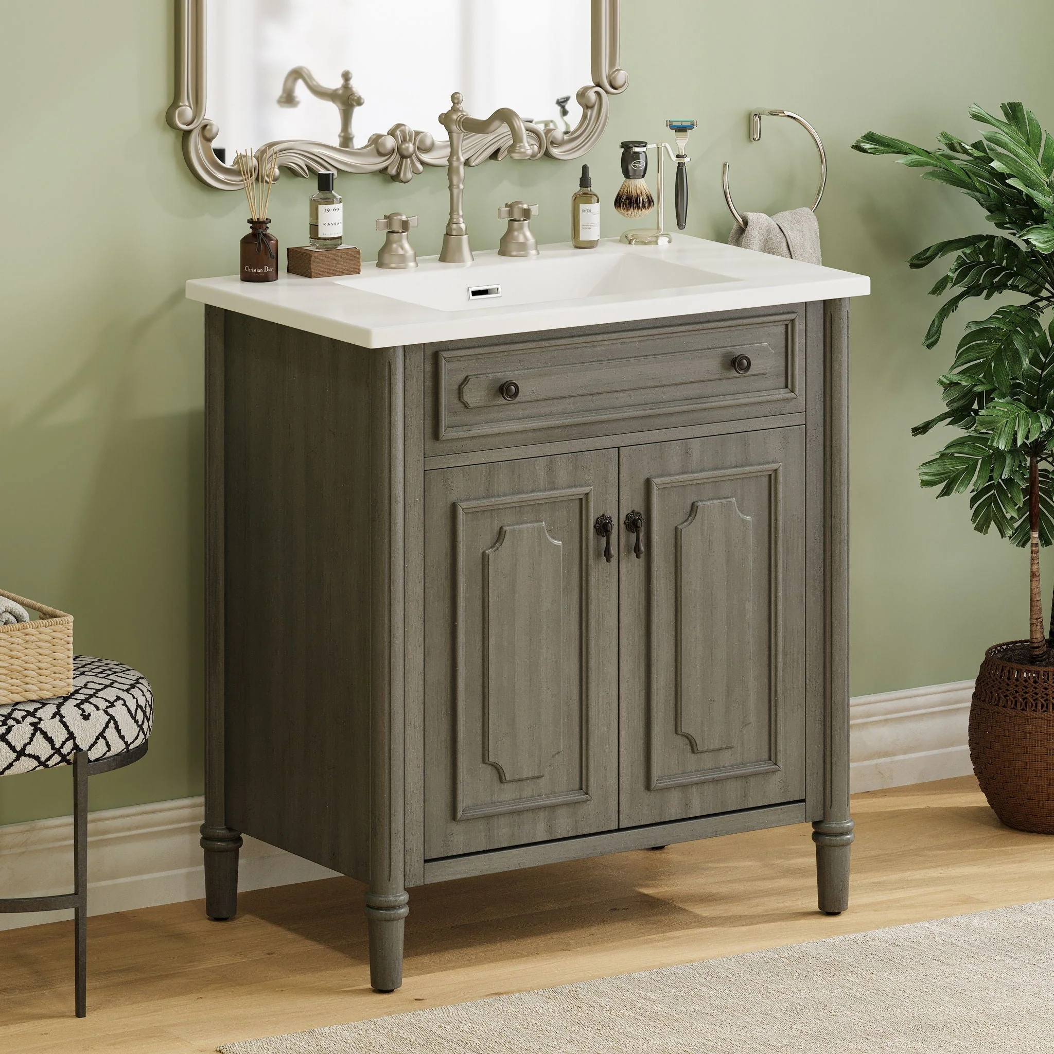 Vintage Bathroom Vanity With Sink, Rustic Cabinet With Soft Close Doors - Image 8