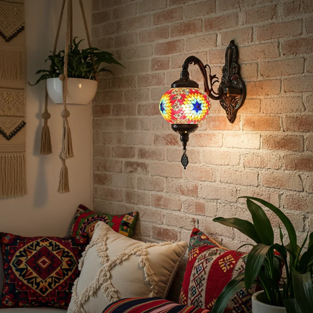 Vintage Bohemian Mosaic Glass Wall Lamp Indoor Lighting for Bedroom, Hall & Bar - Image 10