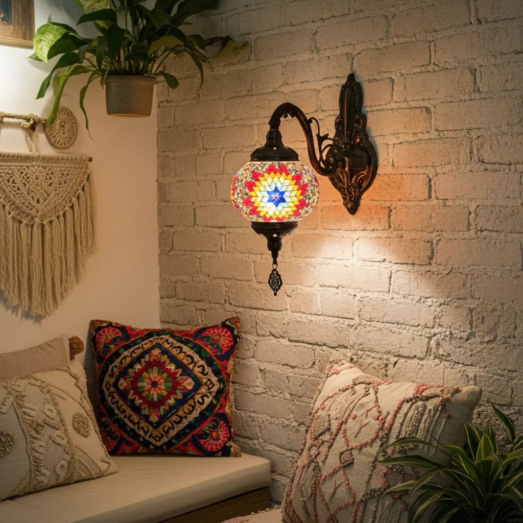 Vintage Bohemian Mosaic Glass Wall Lamp Indoor Lighting for Bedroom, Hall & Bar - Image 11