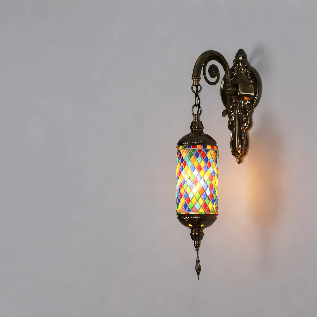 Vintage Bohemian Mosaic Glass Wall Lamp Indoor Lighting for Bedroom, Hall & Bar - Image 13