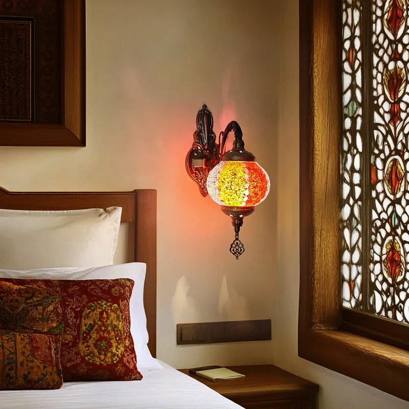 Vintage Bohemian Mosaic Glass Wall Lamp Indoor Lighting for Bedroom, Hall & Bar - Image 2