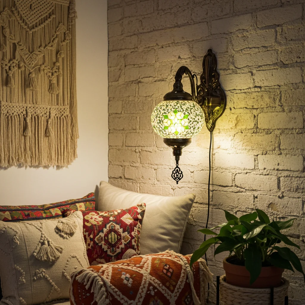 Vintage Bohemian Mosaic Glass Wall Lamp Indoor Lighting for Bedroom, Hall & Bar - Image 3