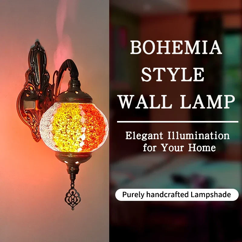 Vintage Bohemian Mosaic Glass Wall Lamp Indoor Lighting for Bedroom, Hall & Bar - Image 4