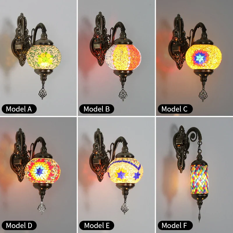 Vintage Bohemian Mosaic Glass Wall Lamp Indoor Lighting for Bedroom, Hall & Bar - Image 5