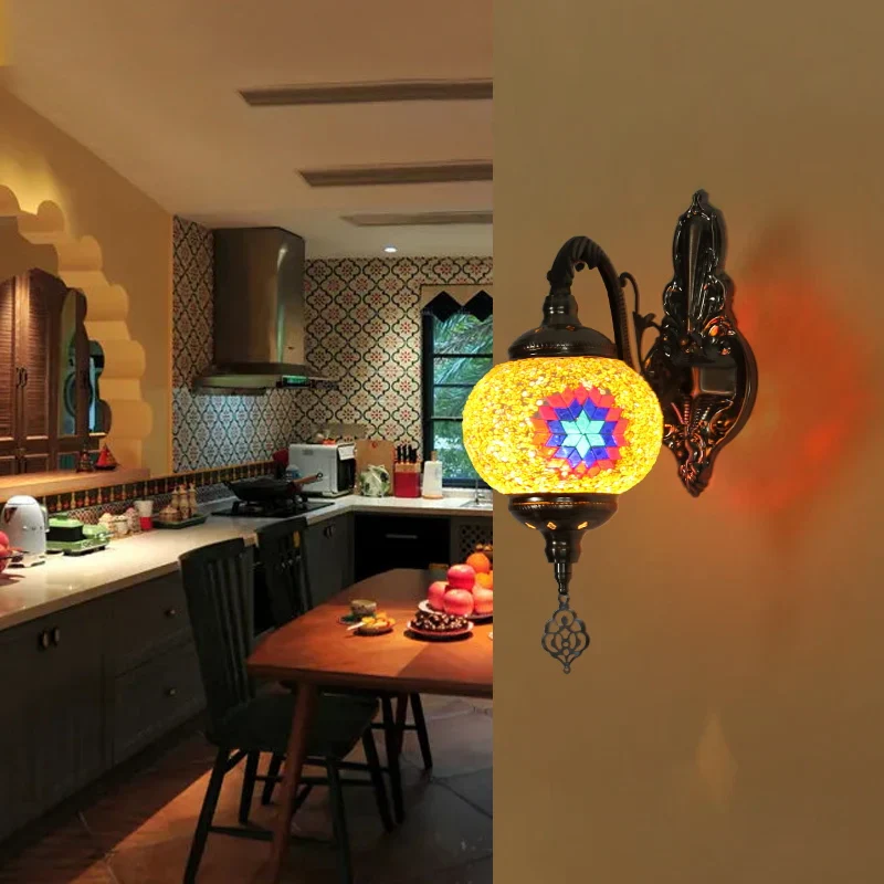 Vintage Bohemian Mosaic Glass Wall Lamp Indoor Lighting for Bedroom, Hall & Bar - Image 6