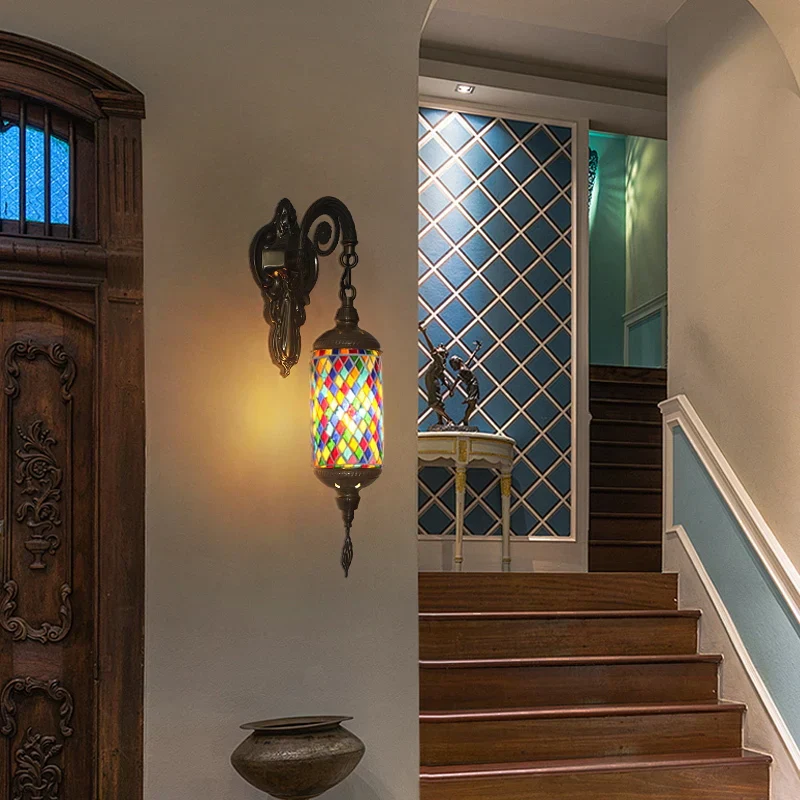 Vintage Bohemian Mosaic Glass Wall Lamp Indoor Lighting for Bedroom, Hall & Bar - Image 7