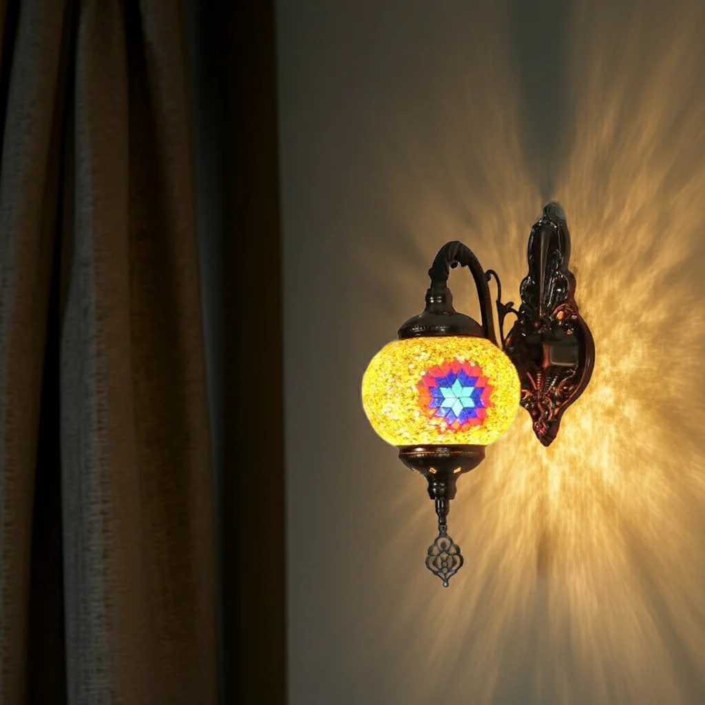 Vintage Bohemian Mosaic Glass Wall Lamp Indoor Lighting for Bedroom, Hall & Bar - Image 8
