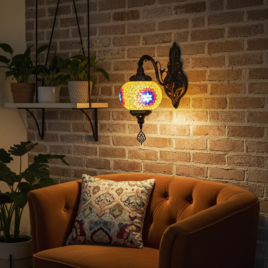 Vintage Bohemian Mosaic Glass Wall Lamp Indoor Lighting for Bedroom, Hall & Bar - Image 9