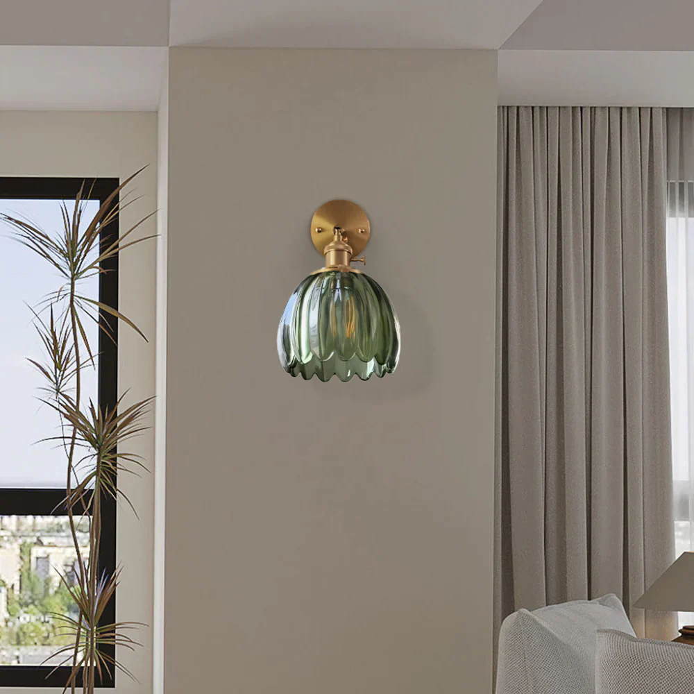 Vintage Brass Tulip Glass Wall Sconce 1-Light Classic Wall Light - Image 11