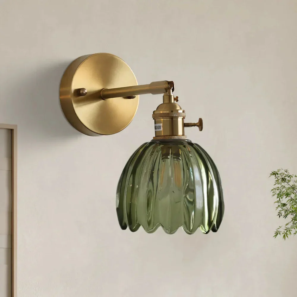 Vintage Brass Tulip Glass Wall Sconce 1-Light Classic Wall Light - Image 13