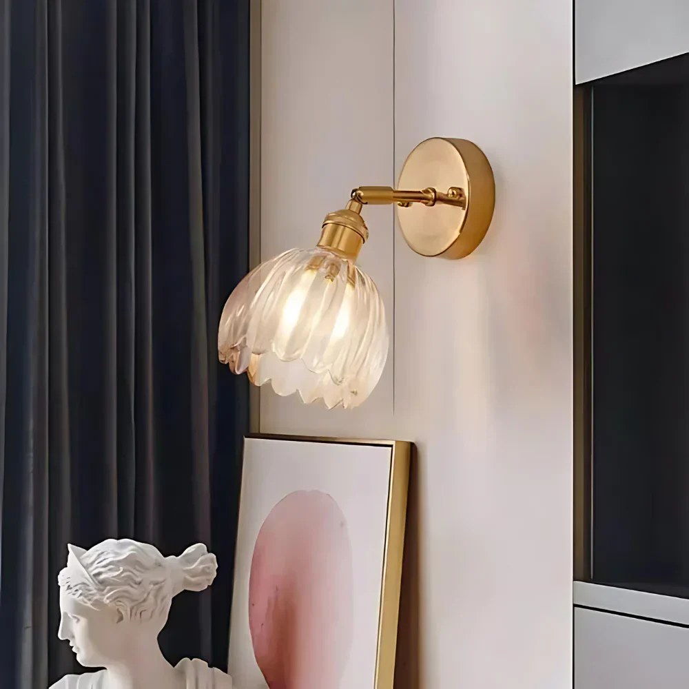 Vintage Brass Tulip Glass Wall Sconce 1-Light Classic Wall Light - Image 16