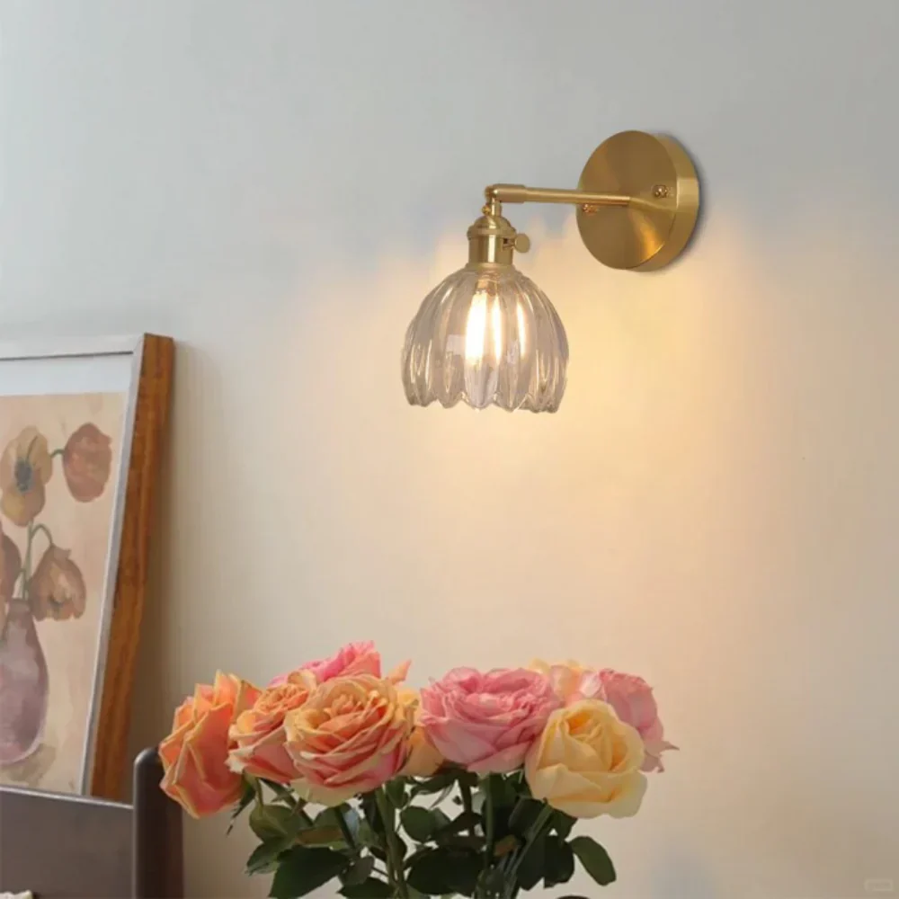 Vintage Brass Tulip Glass Wall Sconce 1-Light Classic Wall Light - Image 17