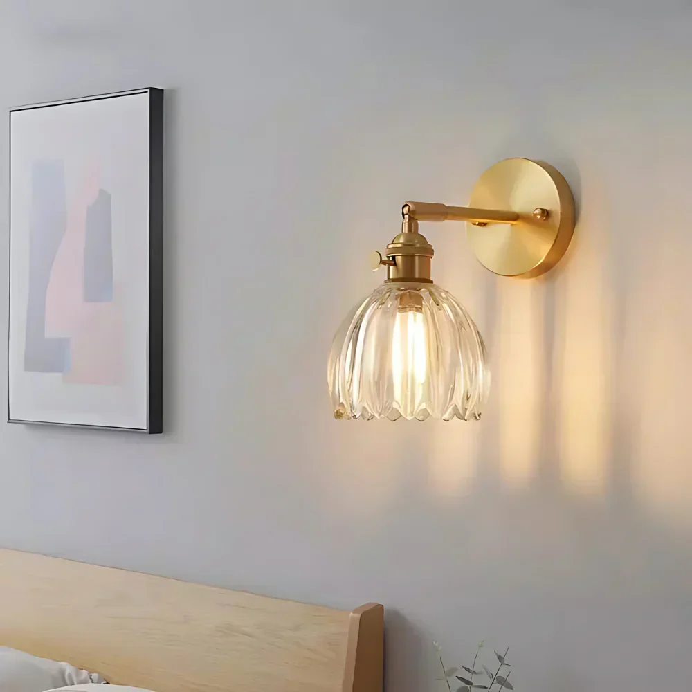 Vintage Brass Tulip Glass Wall Sconce 1-Light Classic Wall Light - Image 18