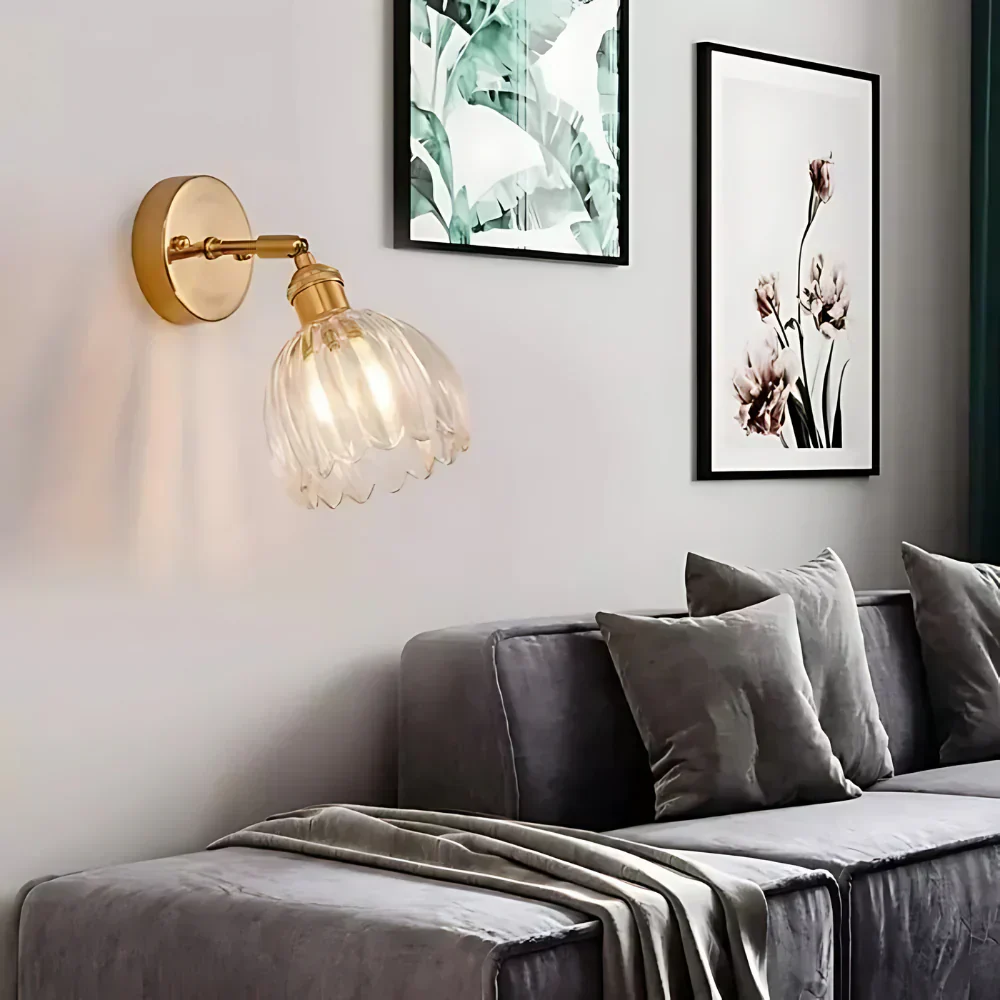 Vintage Brass Tulip Glass Wall Sconce 1-Light Classic Wall Light - Image 19