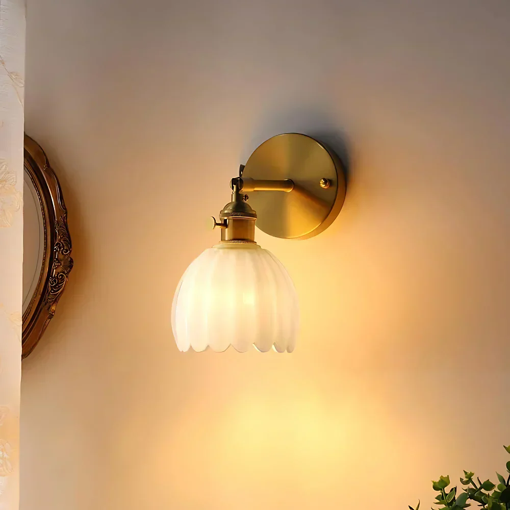 Vintage Brass Tulip Glass Wall Sconce 1-Light Classic Wall Light - Image 22