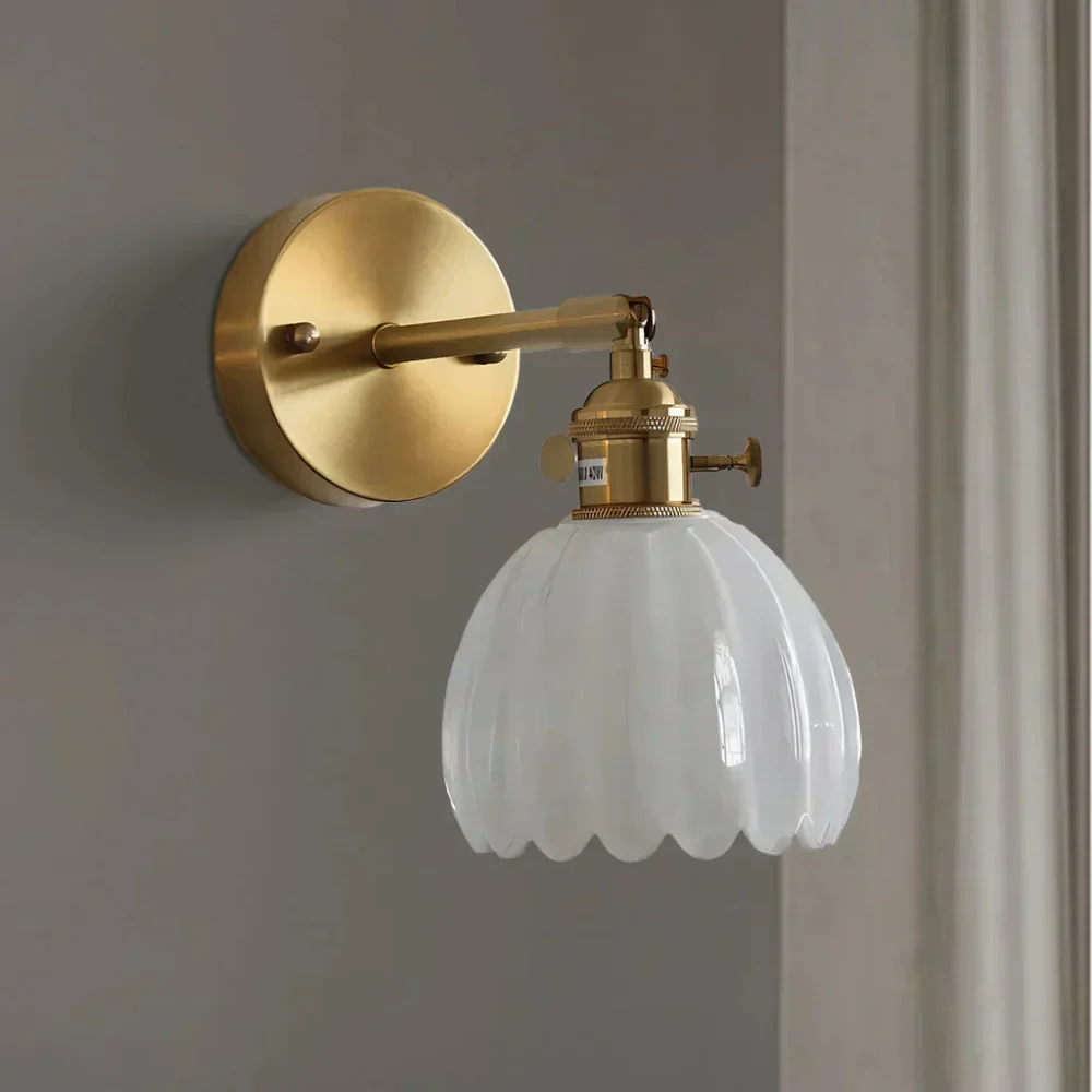 Vintage Brass Tulip Glass Wall Sconce 1-Light Classic Wall Light - Image 23