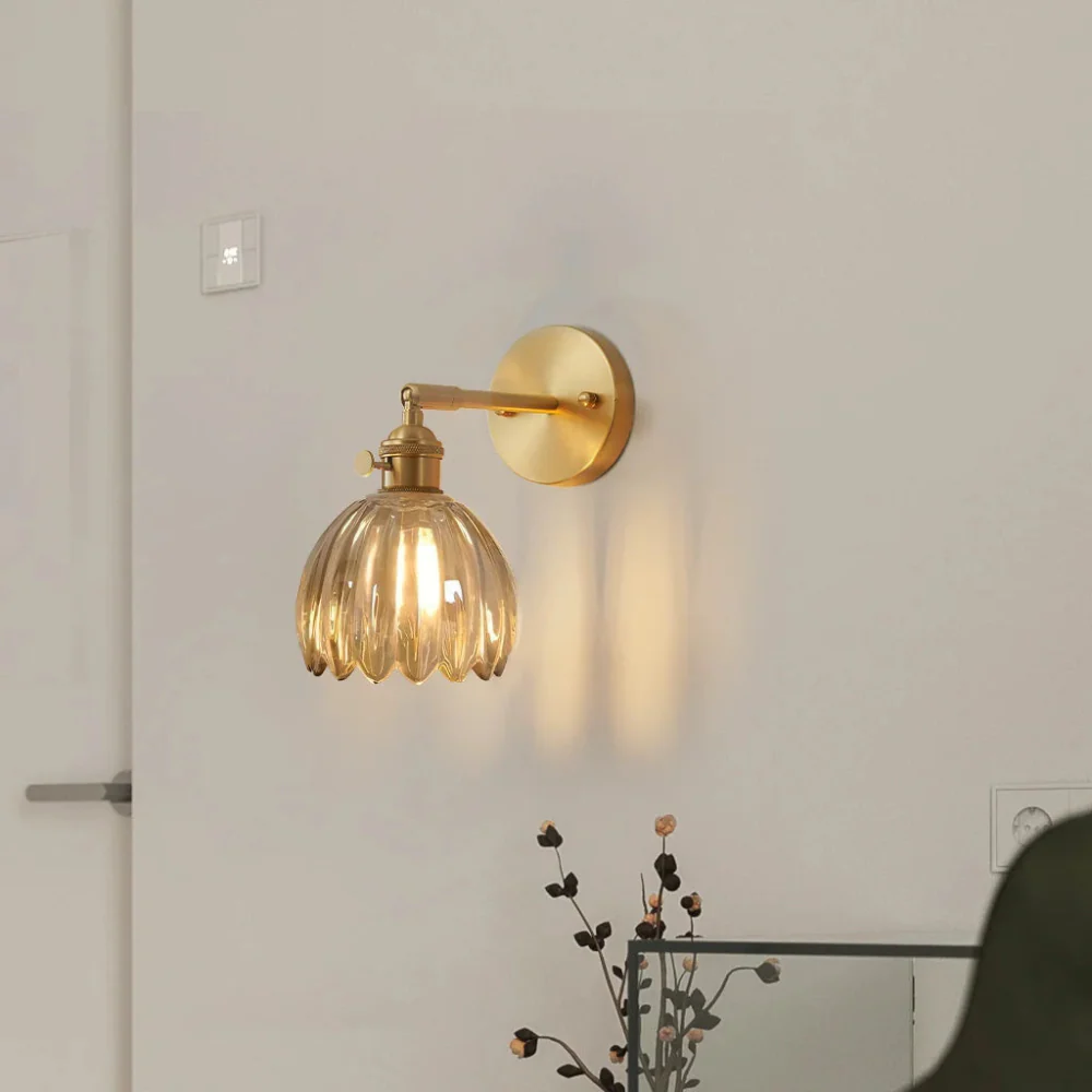 Vintage Brass Tulip Glass Wall Sconce 1-Light Classic Wall Light - Image 4