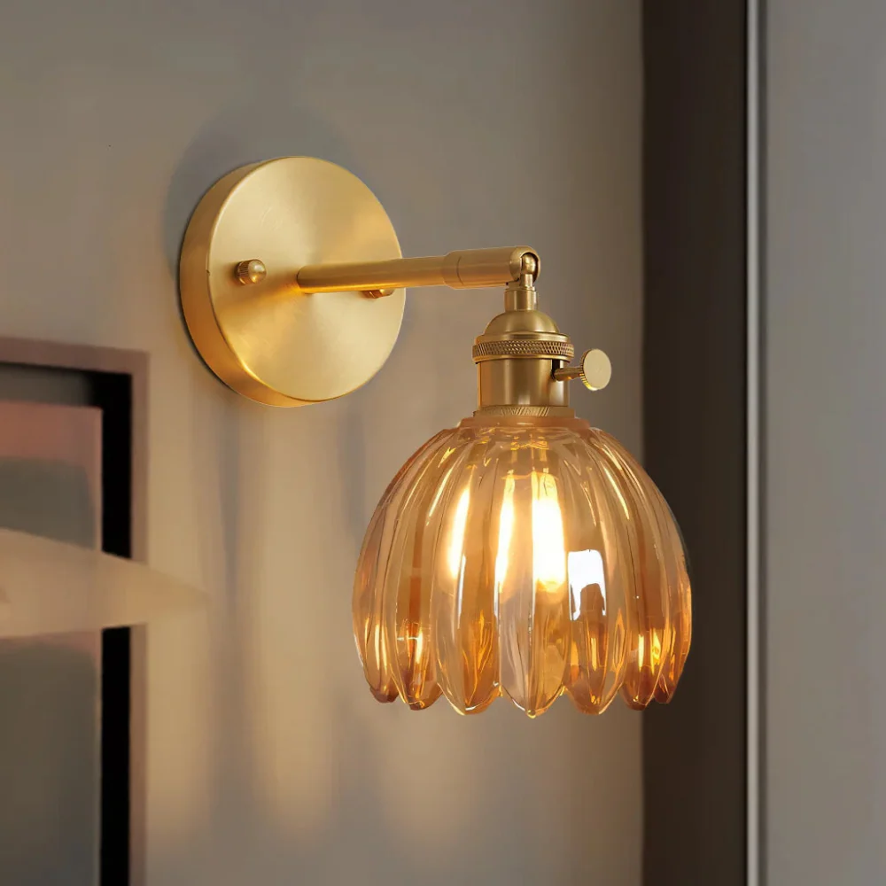 Vintage Brass Tulip Glass Wall Sconce 1-Light Classic Wall Light - Image 5