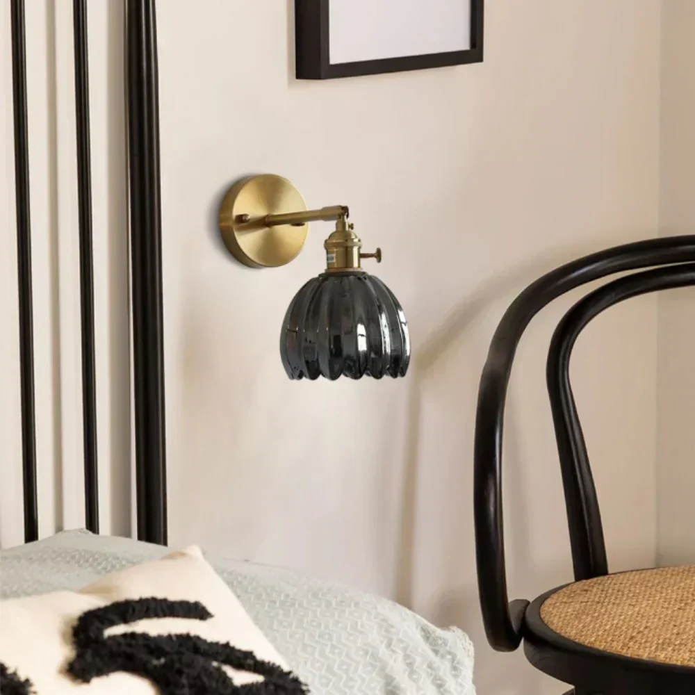 Vintage Brass Tulip Glass Wall Sconce 1-Light Classic Wall Light - Image 6