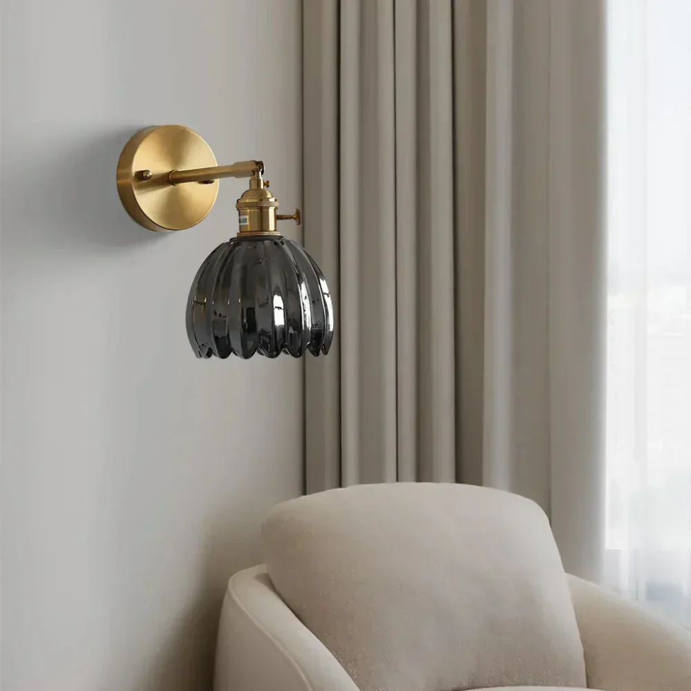 Vintage Brass Tulip Glass Wall Sconce 1-Light Classic Wall Light - Image 9