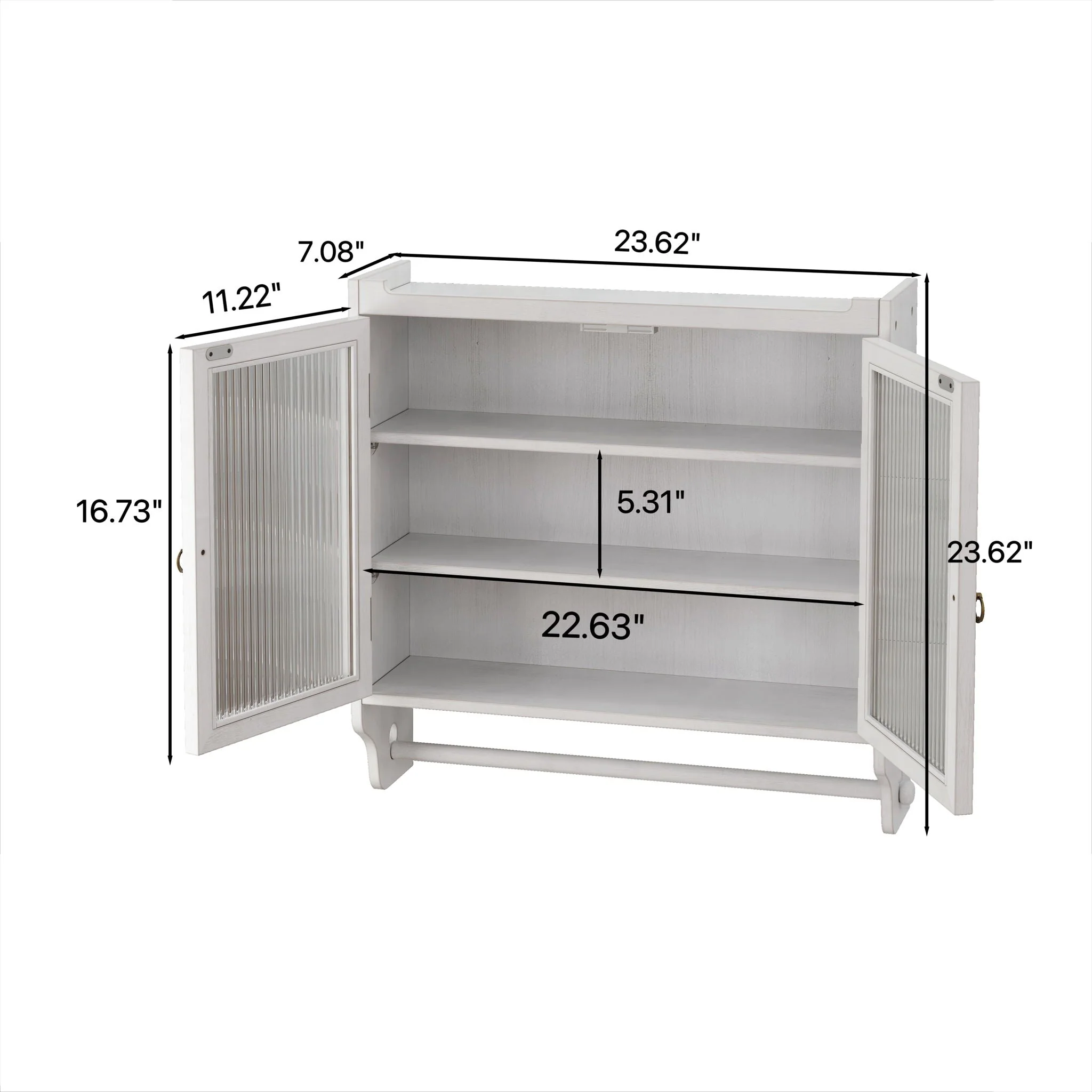 Vintage Double Door Wall Cabinet With Three Tiers Storage And Towel Rack - White Washed - Image 3