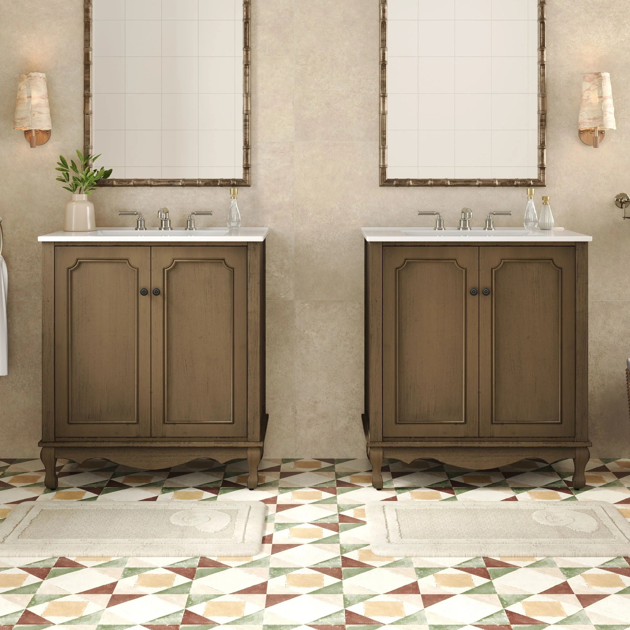 Vintage Double Sink Bathroom Vanity Set With Ceramic Sinks - Image 5