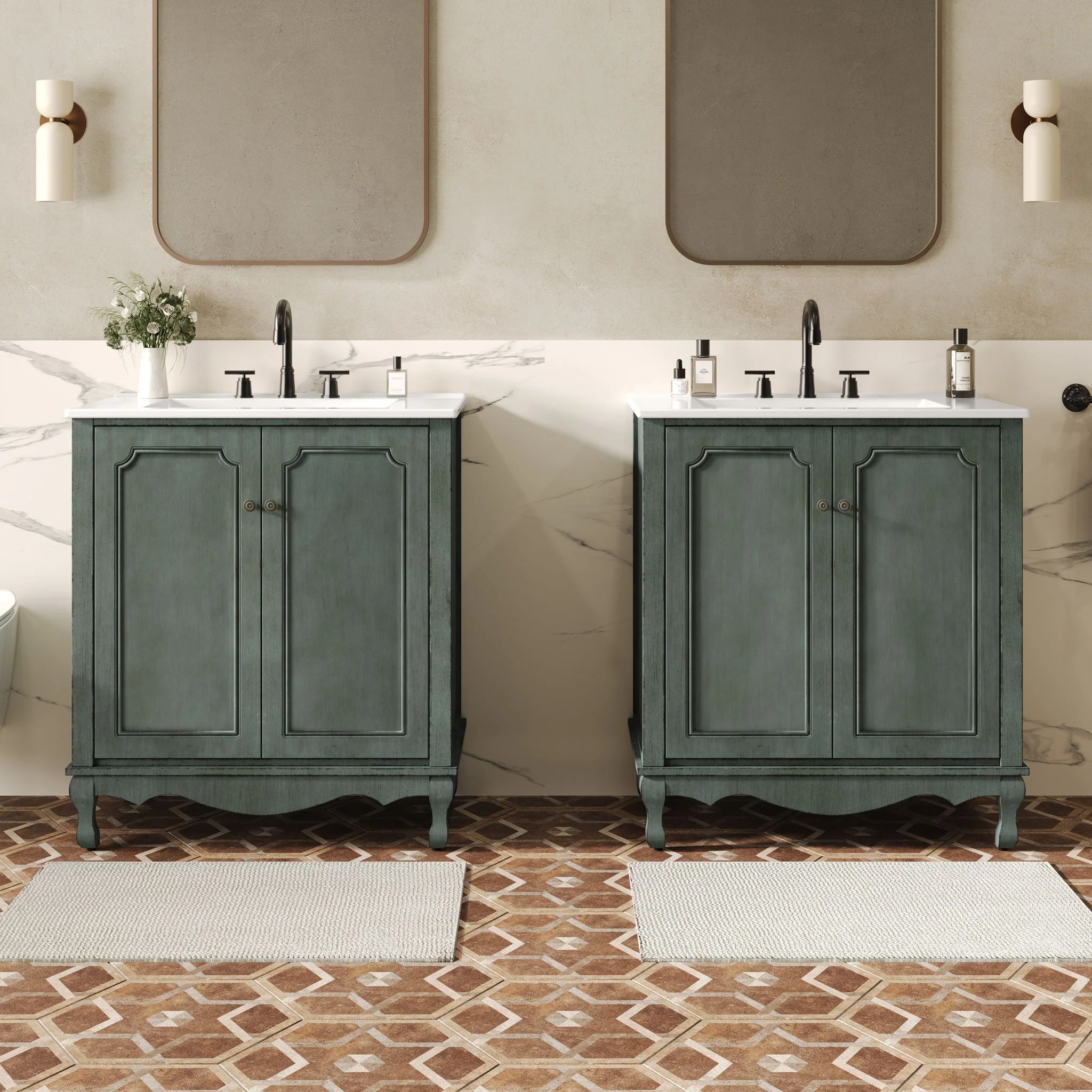 Vintage Double Sink Bathroom Vanity Set With Ceramic Sinks - Image 6