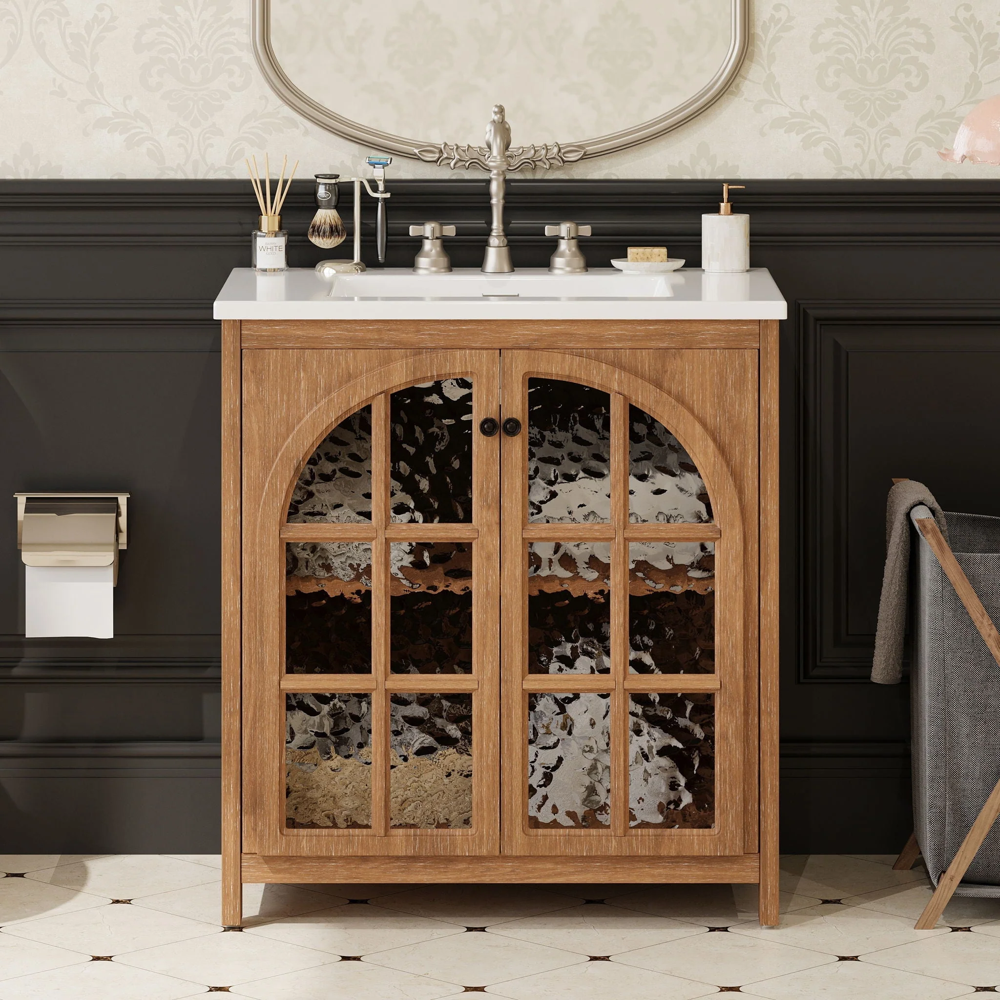 Vintage Farmhouse Bathroom Vanity With Ceramic Sink - Image 3