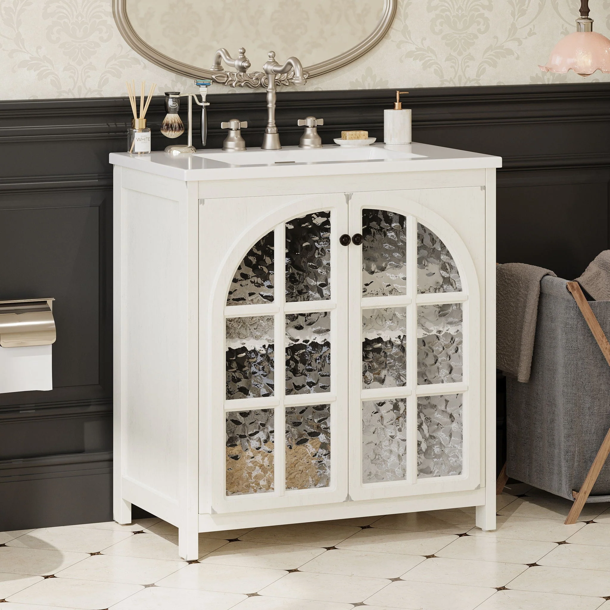 Vintage Farmhouse Bathroom Vanity With Ceramic Sink - Image 5