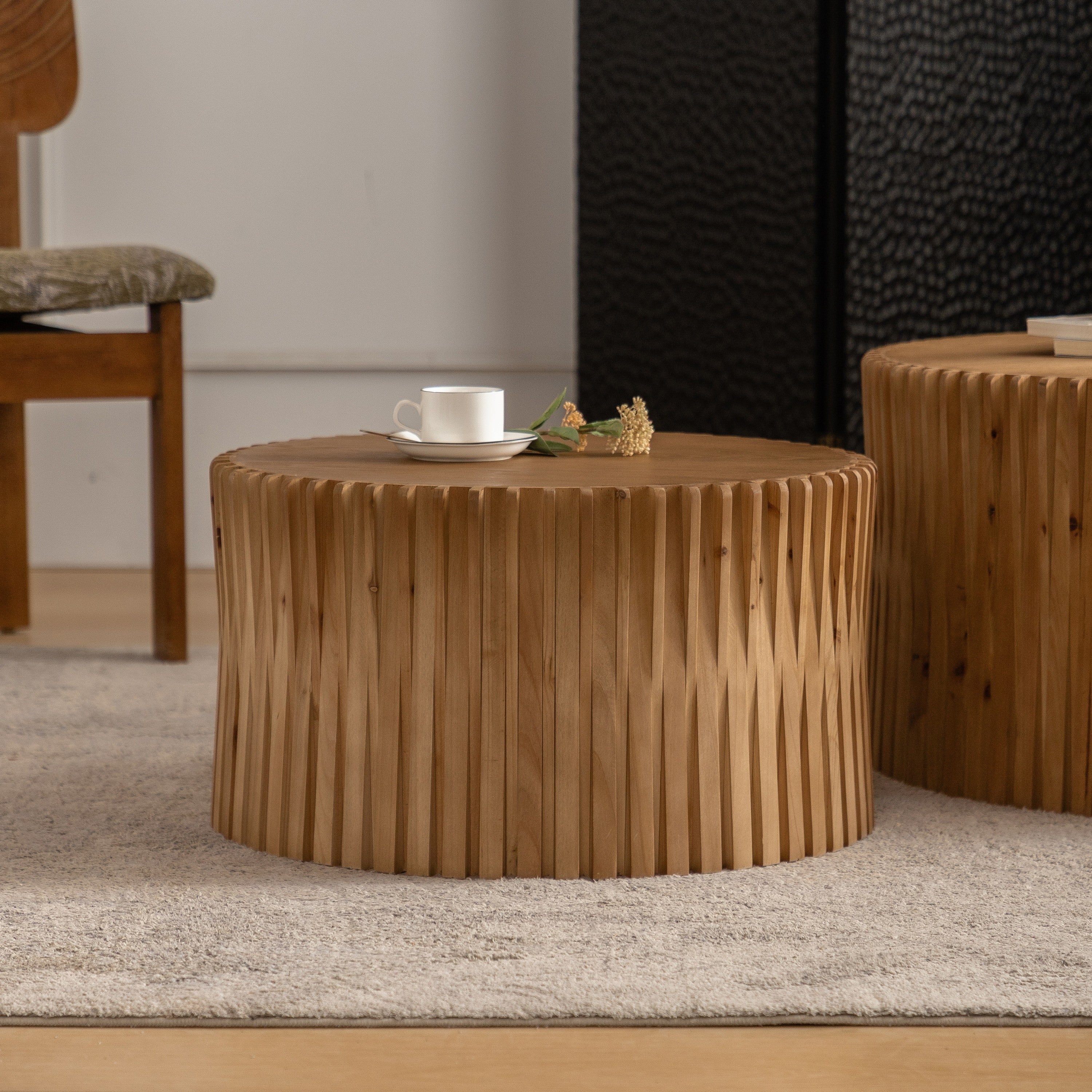 Vintage Fashion Style Cylindrical Nesting Coffee Table Set - Image 10