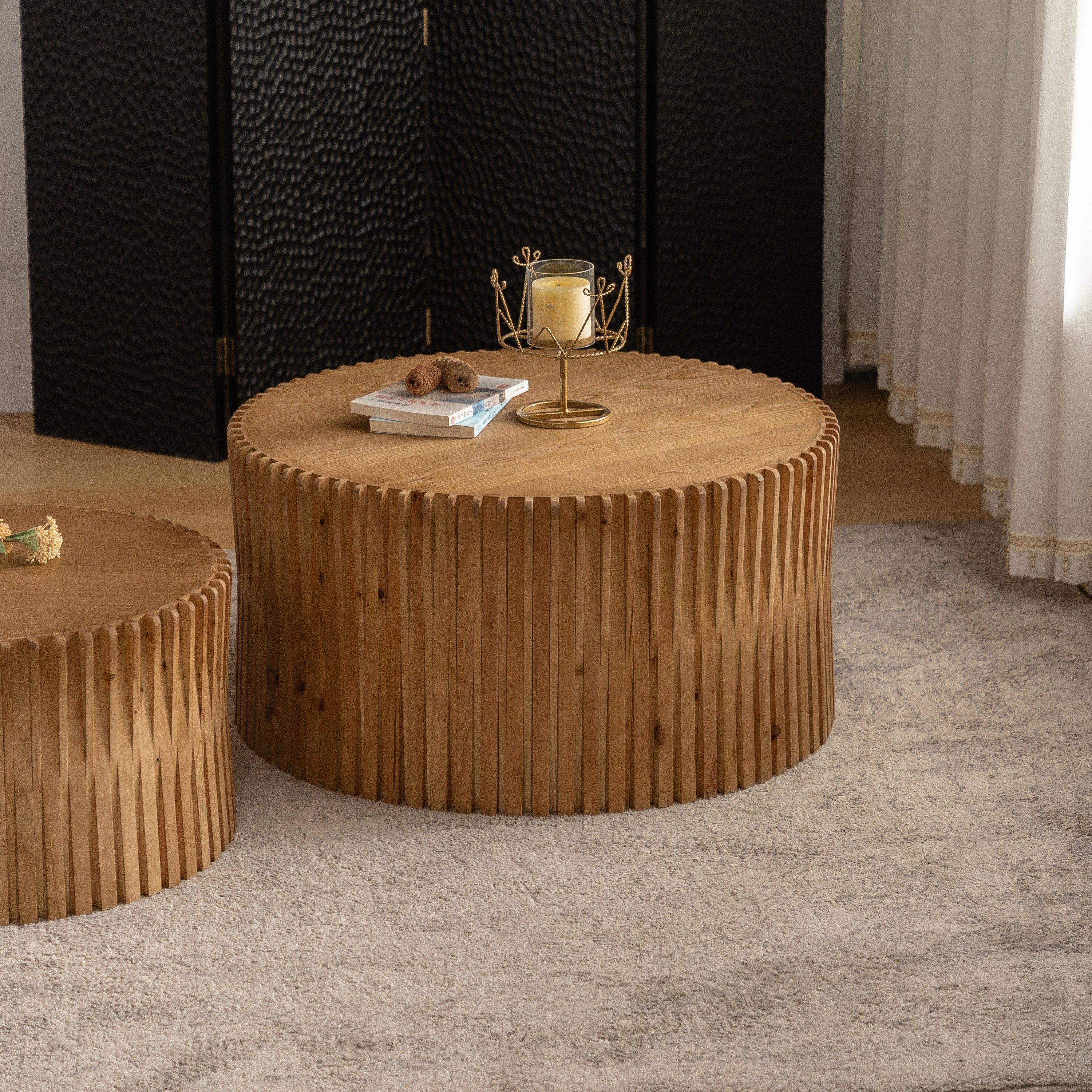 Vintage Fashion Style Cylindrical Nesting Coffee Table Set - Image 11