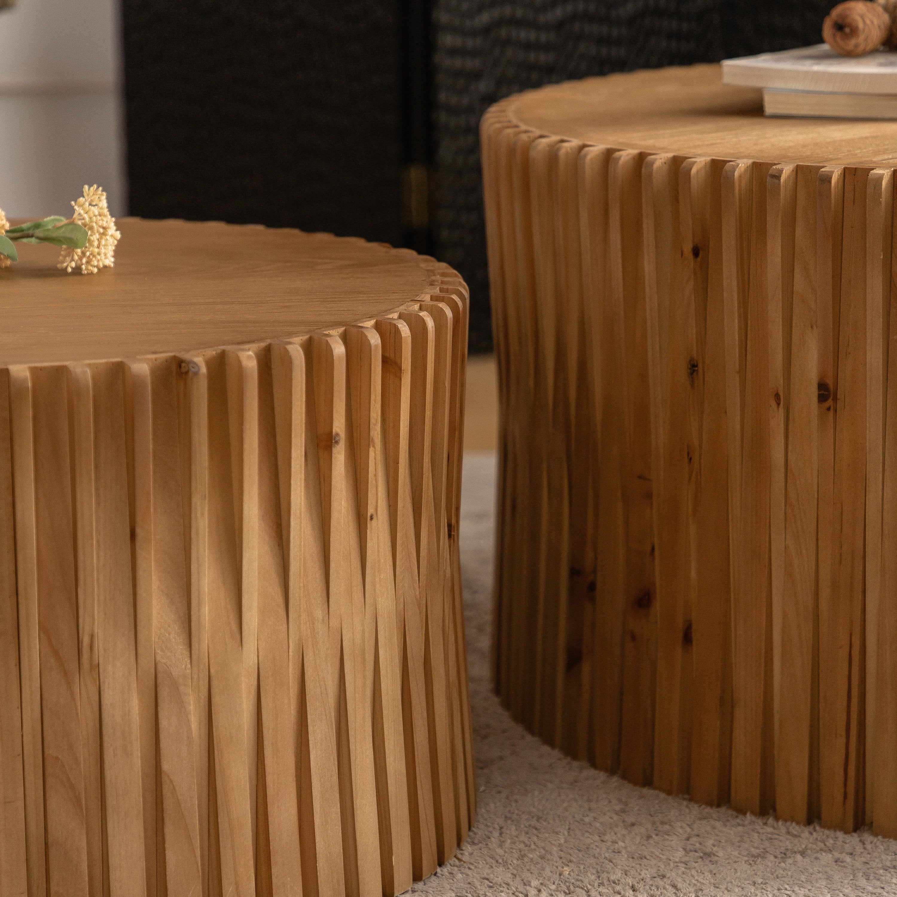 Vintage Fashion Style Cylindrical Nesting Coffee Table Set - Image 14