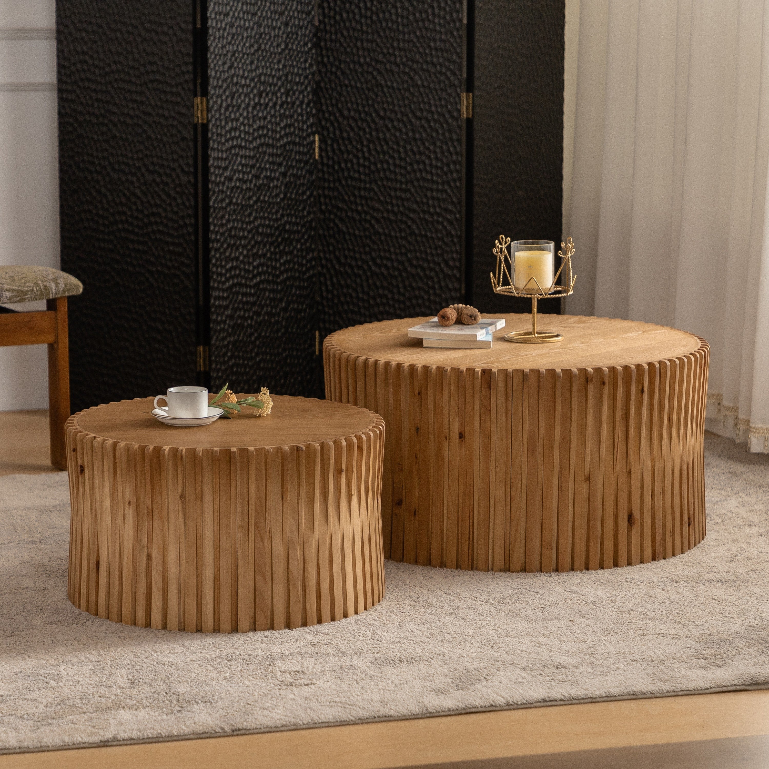 Vintage Fashion Style Cylindrical Nesting Coffee Table Set - Image 2