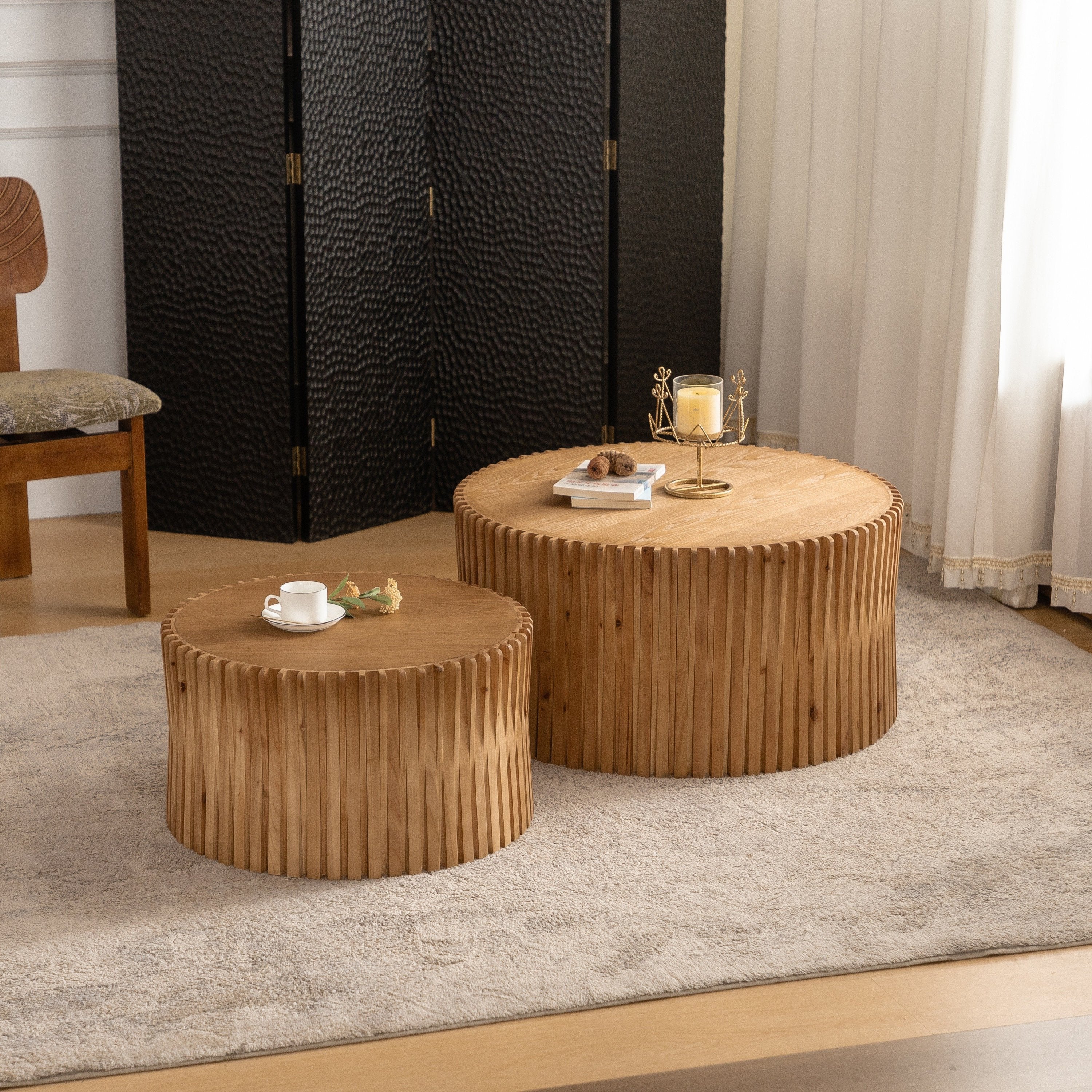 Vintage Fashion Style Cylindrical Nesting Coffee Table Set - Image 4