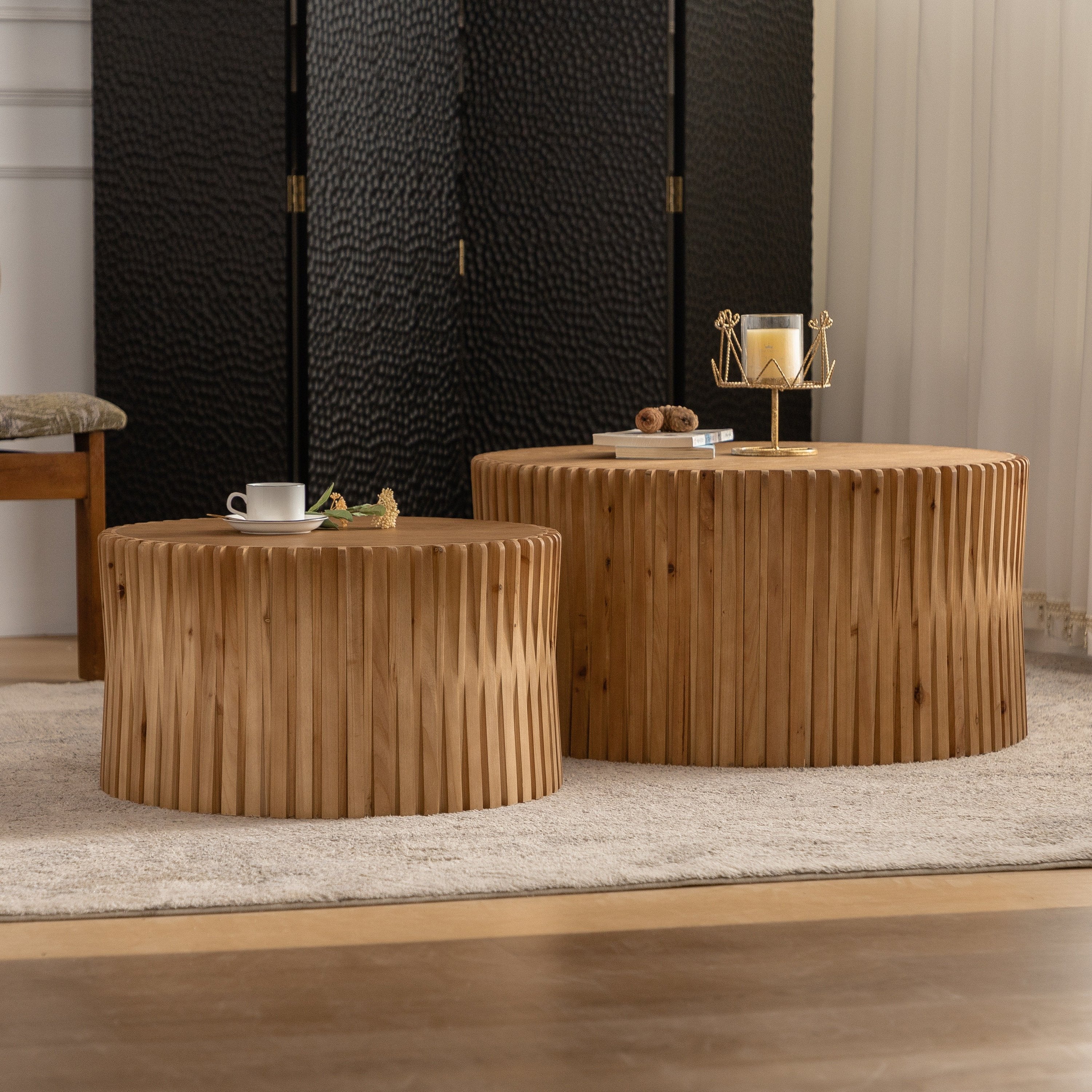 Vintage Fashion Style Cylindrical Nesting Coffee Table Set - Image 5