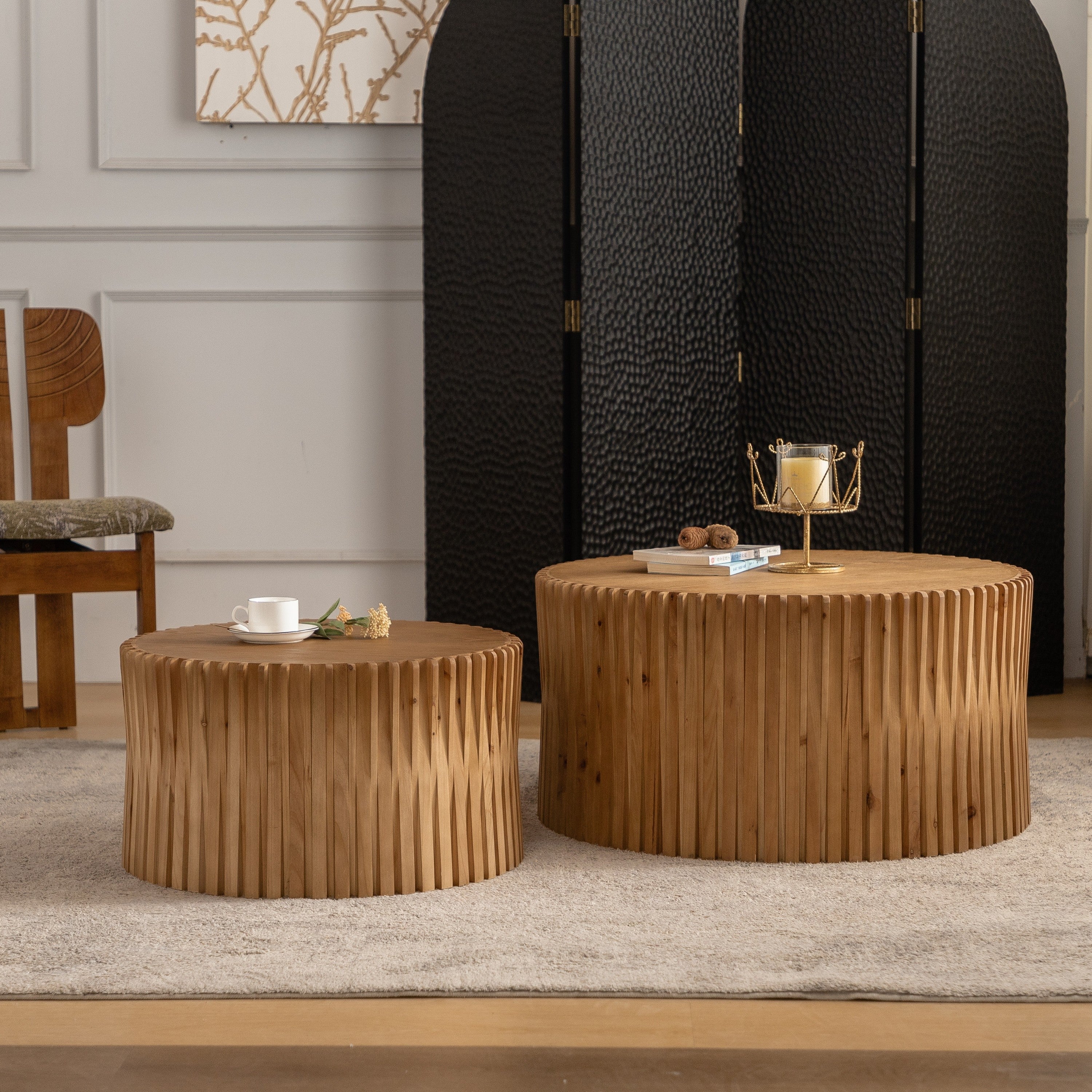 Vintage Fashion Style Cylindrical Nesting Coffee Table Set - Image 6
